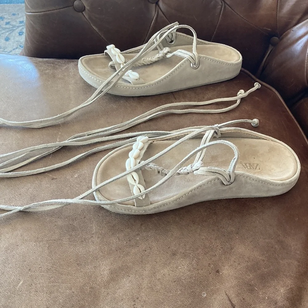 Zara Suede Lace Up Sandals - Picture 4 of 10